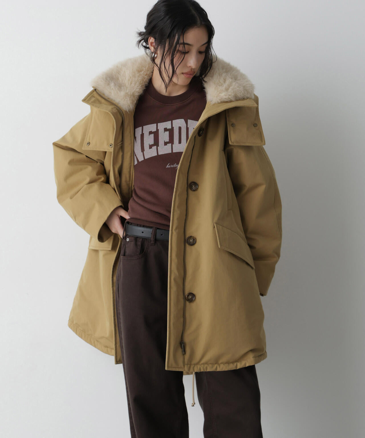 「STEVELOUR」「西川ダウン(R)」ファー付きコート 6696214306