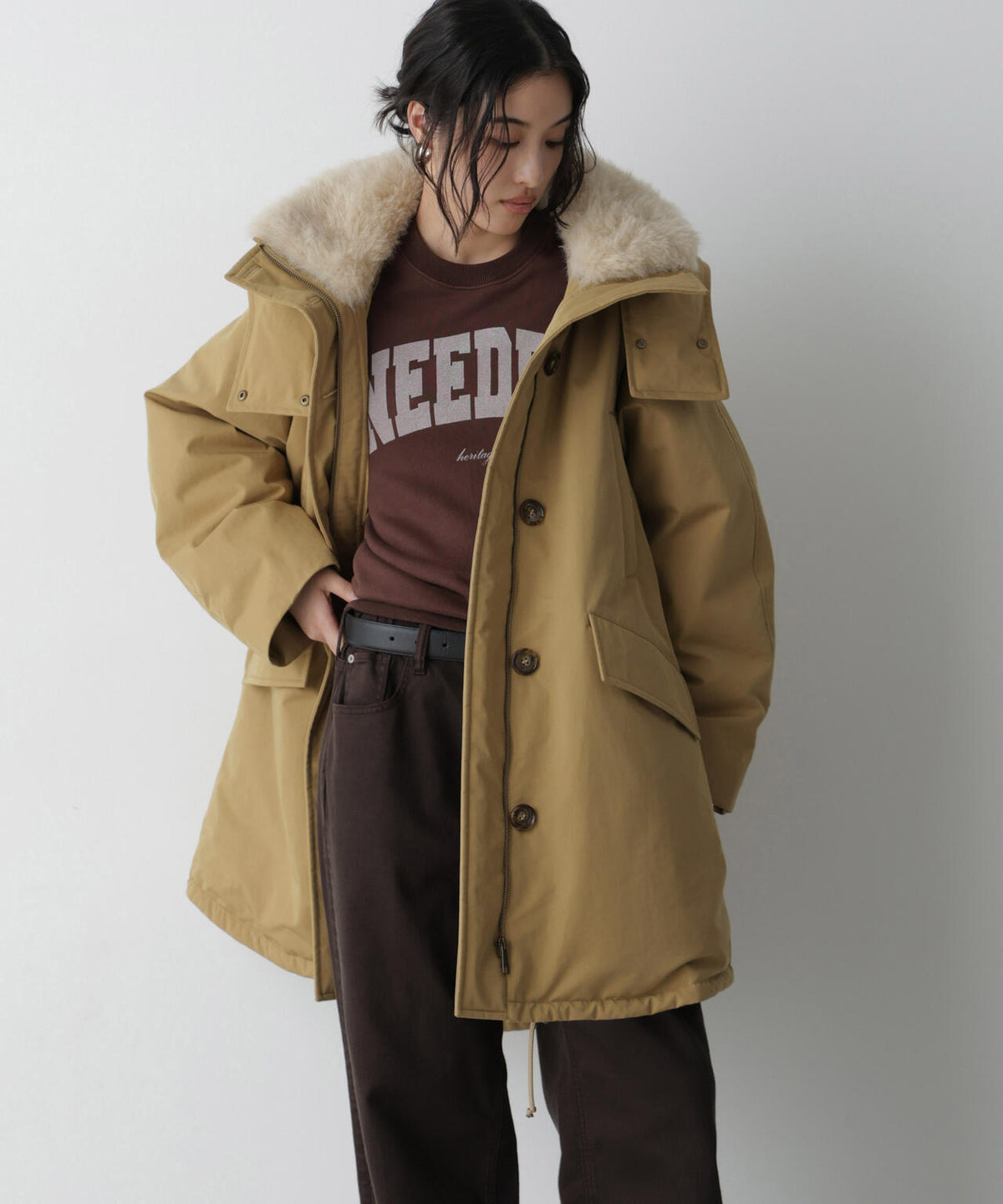 「STEVELOUR」「西川ダウン(R)」ファー付きコート 6696214306