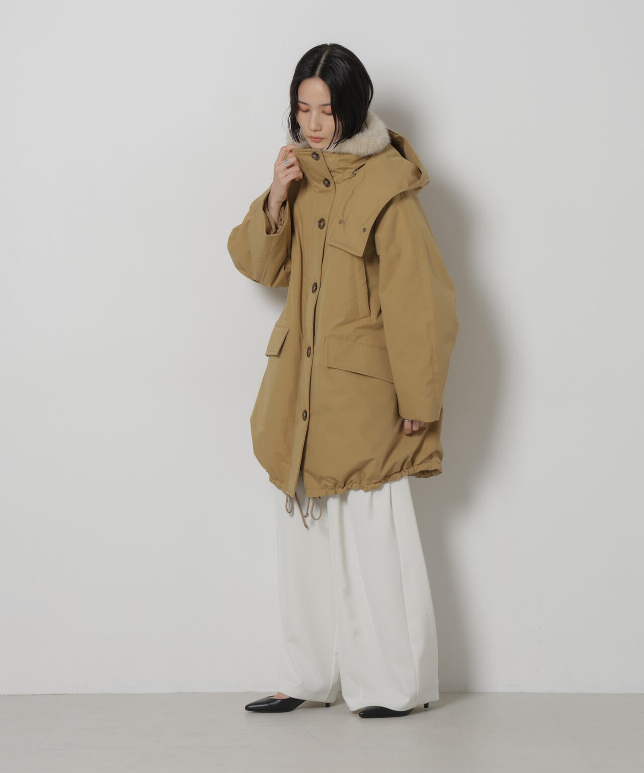「STEVELOUR」「西川ダウン(R)」ファー付きコート 6696214306