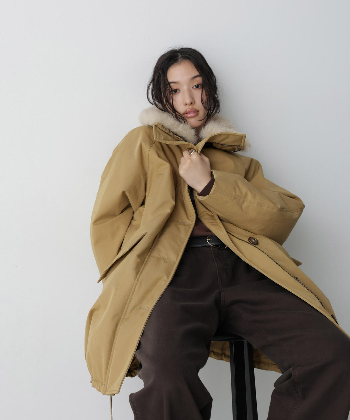 「STEVELOUR」「西川ダウン(R)」ファー付きコート 6696214306