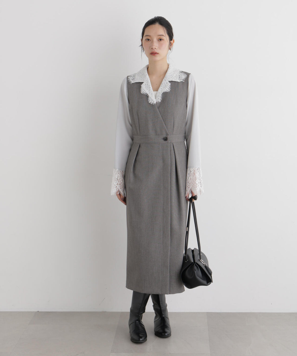 シャンブレーシャークスキンカシュクールワンピース 6696219302