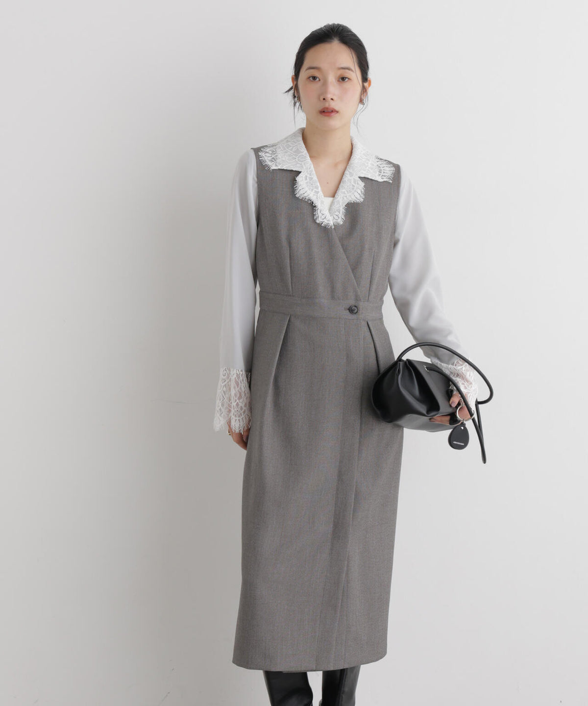 シャンブレーシャークスキンカシュクールワンピース 6696219302