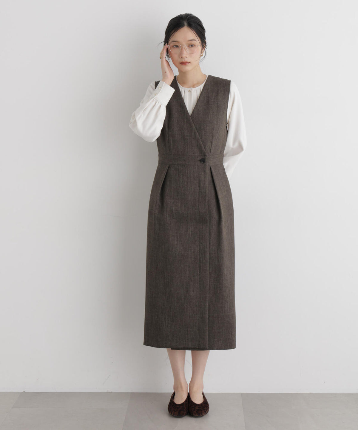 シャンブレーシャークスキンカシュクールワンピース 6696219302