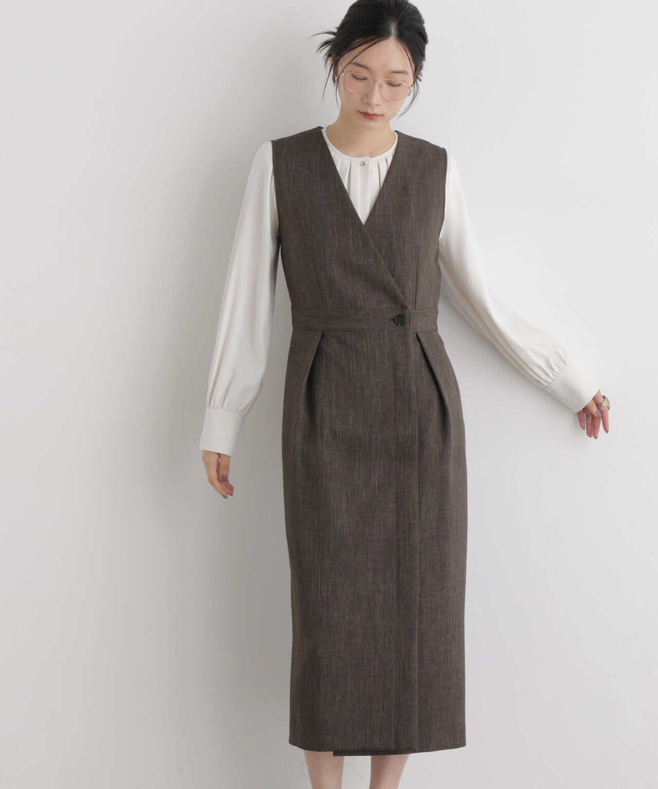 シャンブレーシャークスキンカシュクールワンピース 6696219302