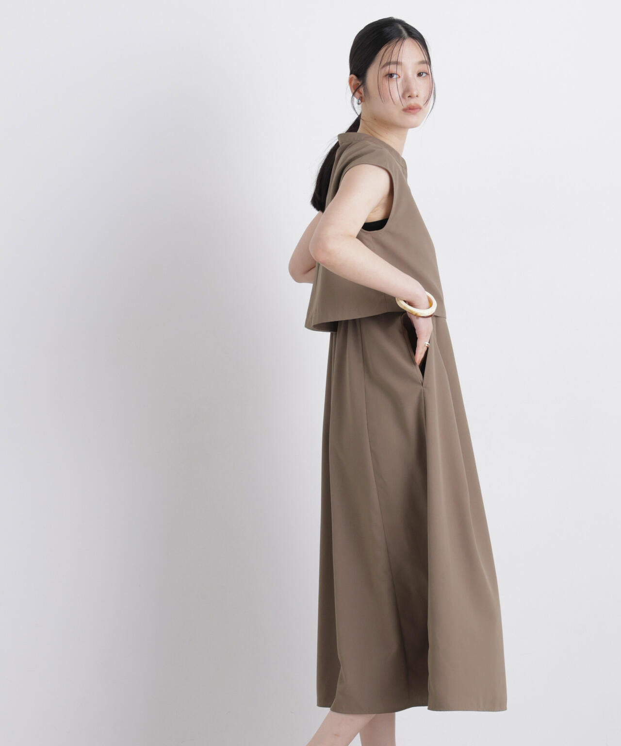 レイヤード風スタンドカラーシャツワンピース 6696219303