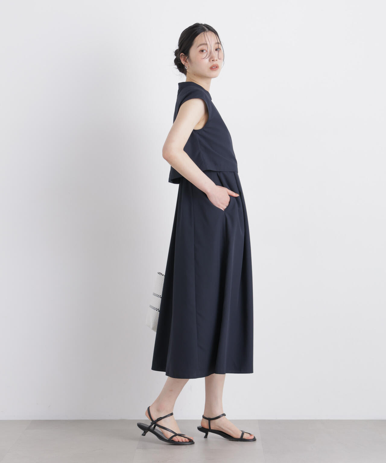 レイヤード風スタンドカラーシャツワンピース 6696219303