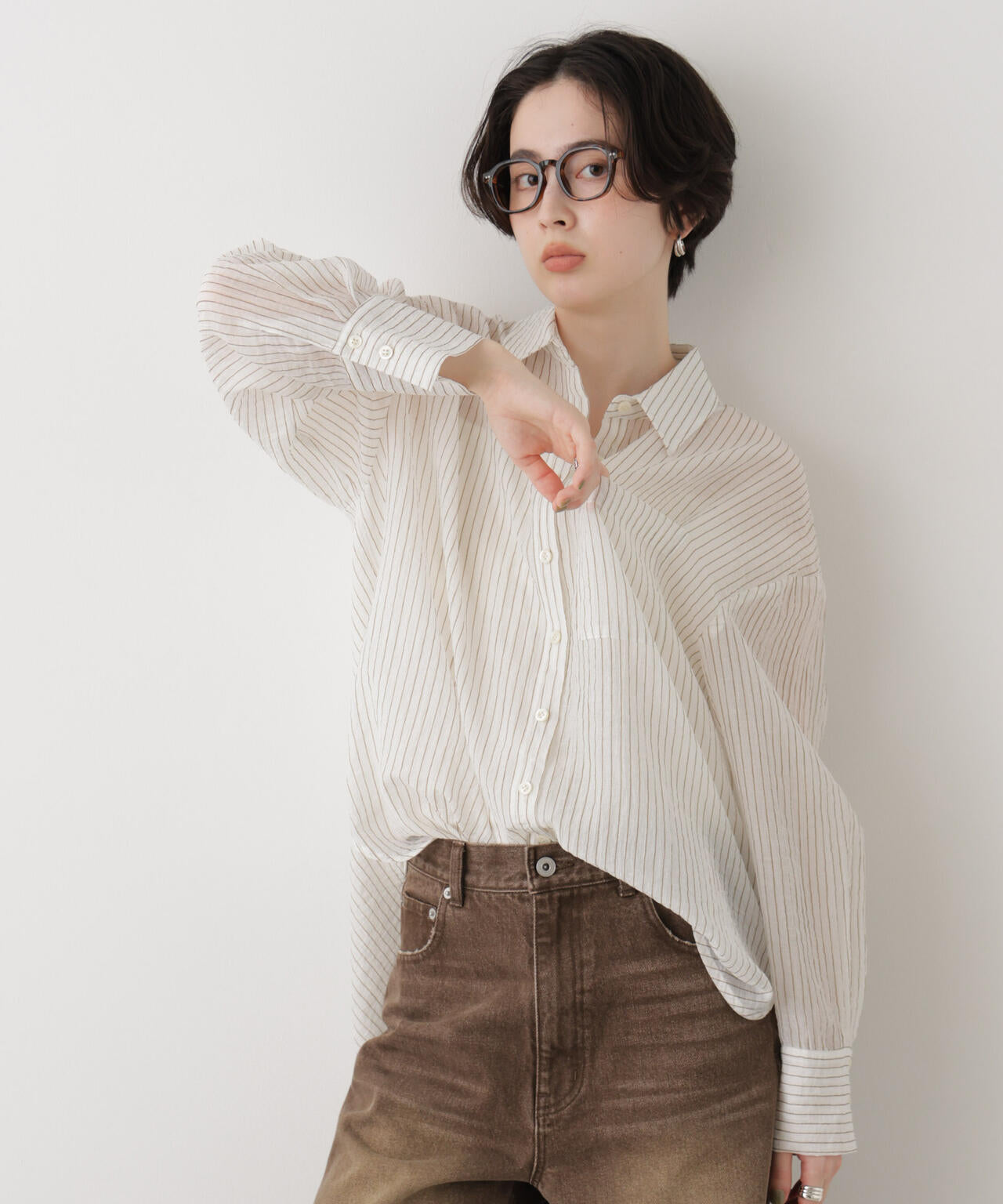 シアーストライプシャツ 6696220315