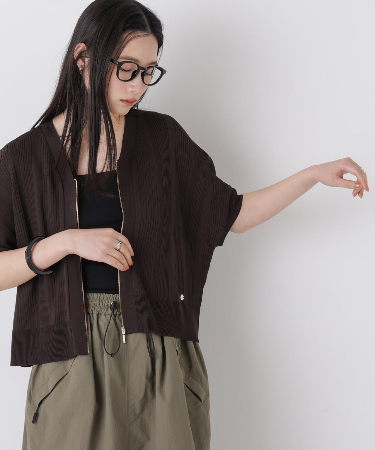 SUMMER VEIL KNIT ジップカーディガン 6696222311