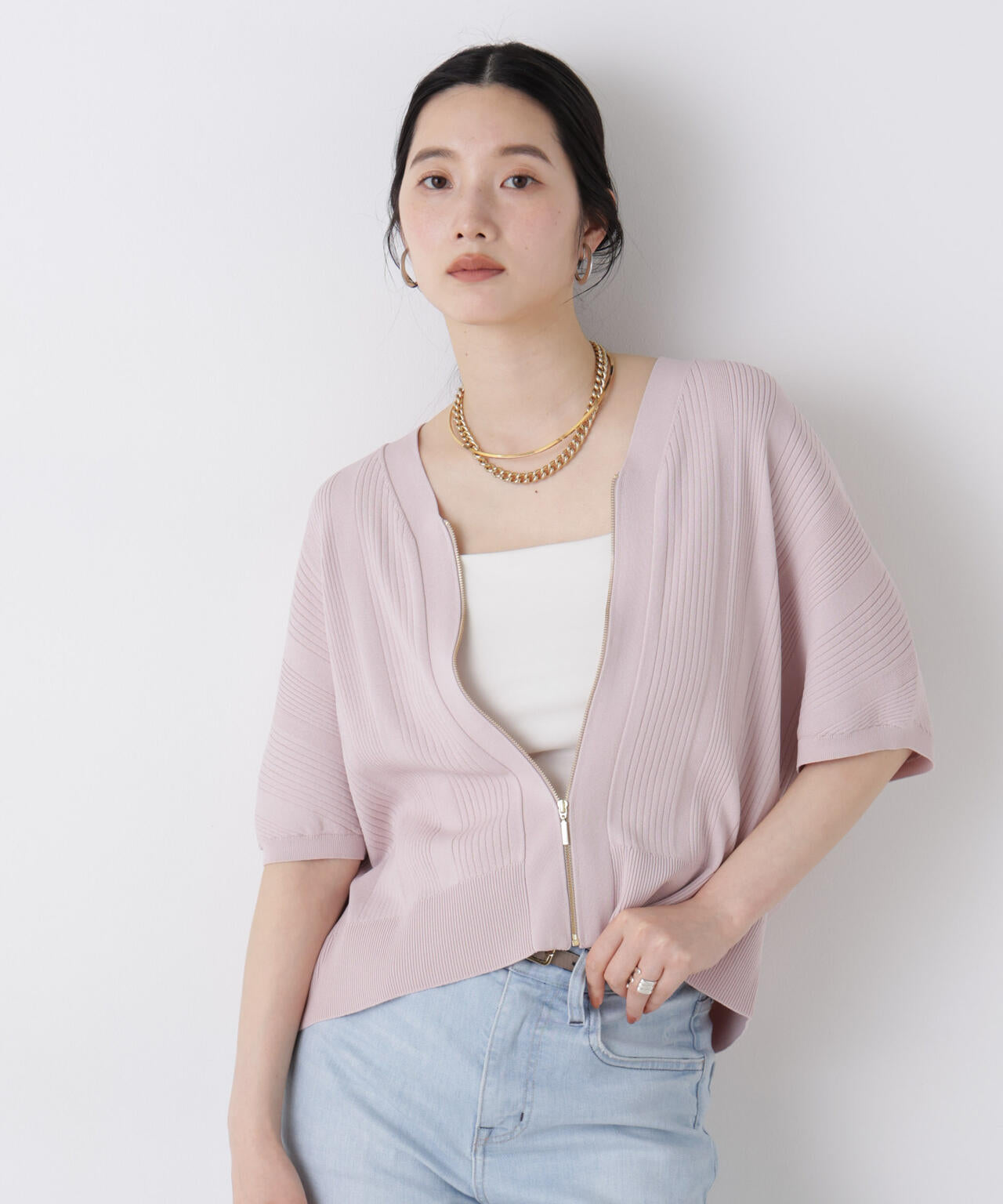 SUMMER VEIL KNIT ジップカーディガン 6696222311
