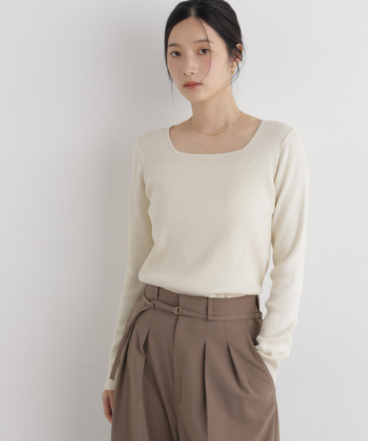 CICA&UVカット加工スクエアネックリブニット 6696222317