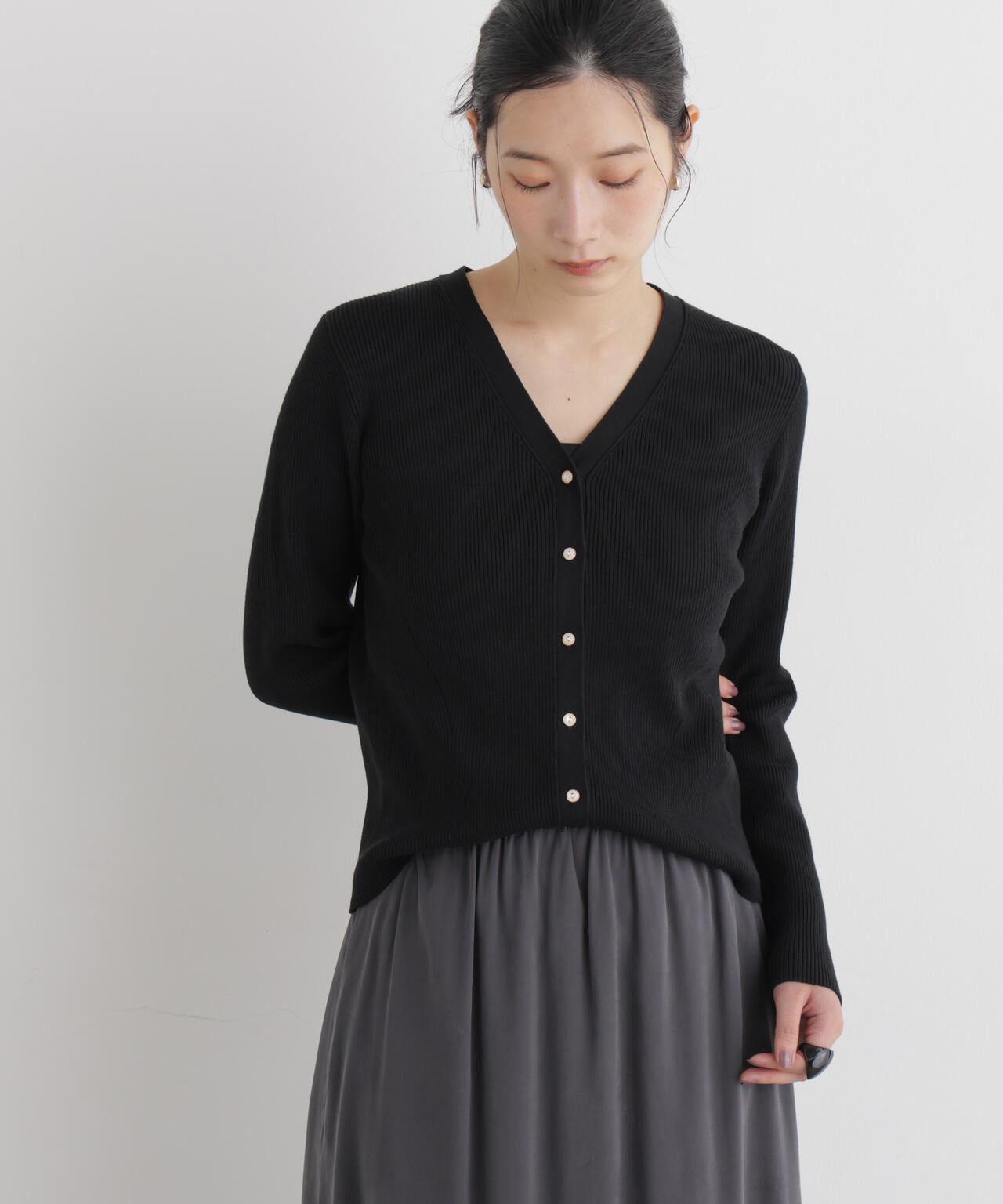 CICA&UVカット加工Vネックリブカーディガン 6696222318