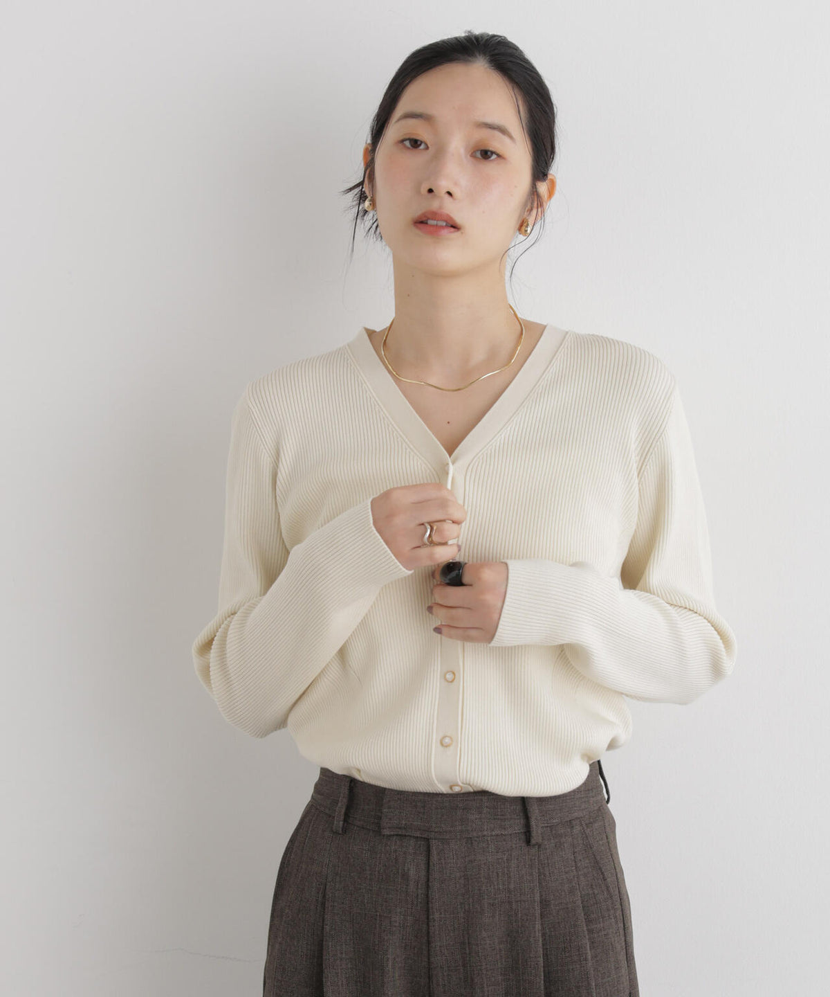 CICA&UVカット加工Vネックリブカーディガン 6696222318