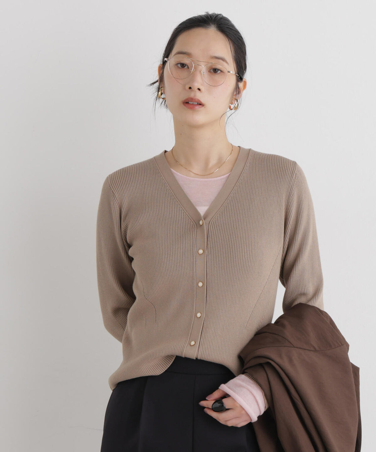 CICA&UVカット加工Vネックリブカーディガン 6696222318