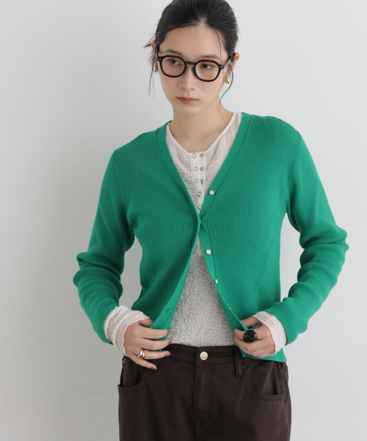 CICA&UVカット加工Vネックリブカーディガン 6696222318