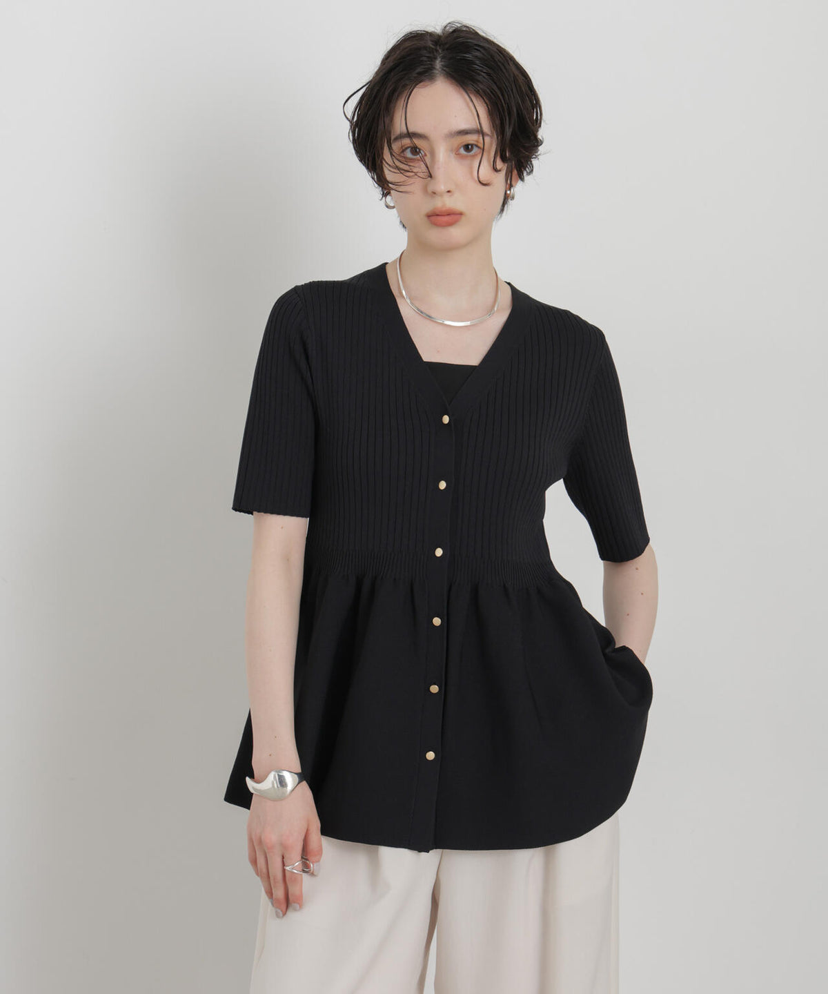 SUMMER VEIL KNIT ペプラムニットカーディガン 6696222323