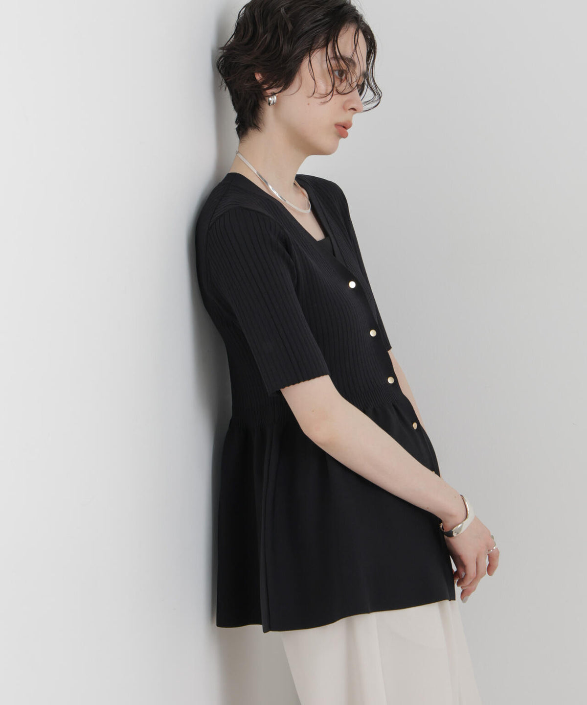 SUMMER VEIL KNIT ペプラムニットカーディガン 6696222323
