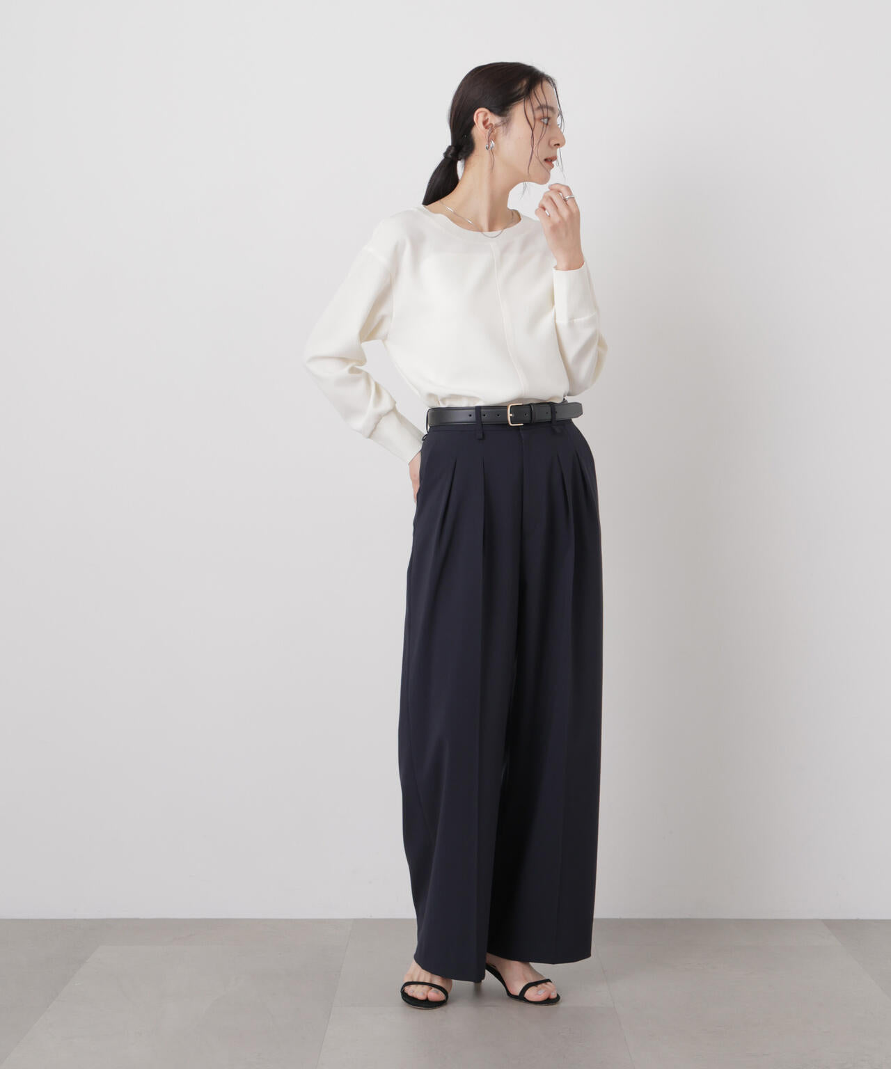 ドライウェザーストレッチベルト付き2タックワイドパンツ(セットアップ可) 6696227301