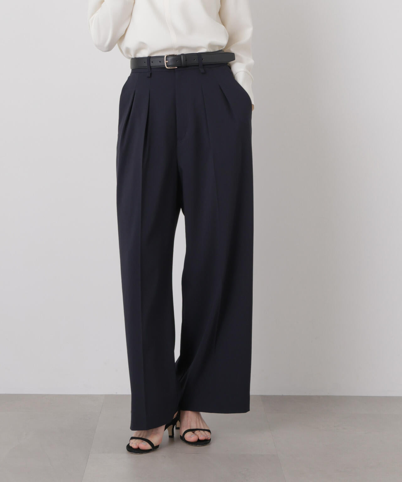 ドライウェザーストレッチベルト付き2タックワイドパンツ(セットアップ可) 6696227301