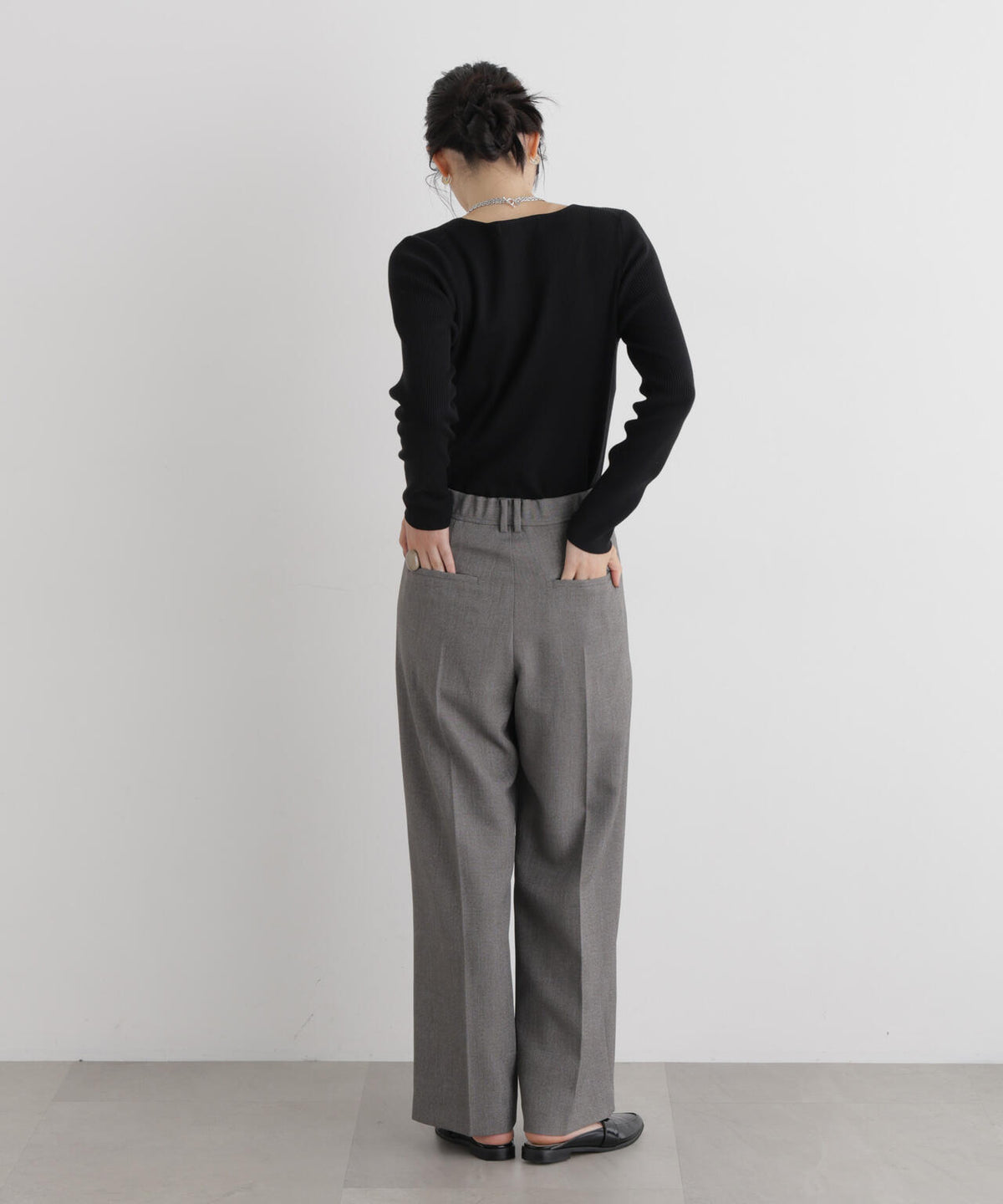 シャンブレーシャークスキンタックセミワイドパンツ(セットアップ可) 6696227302