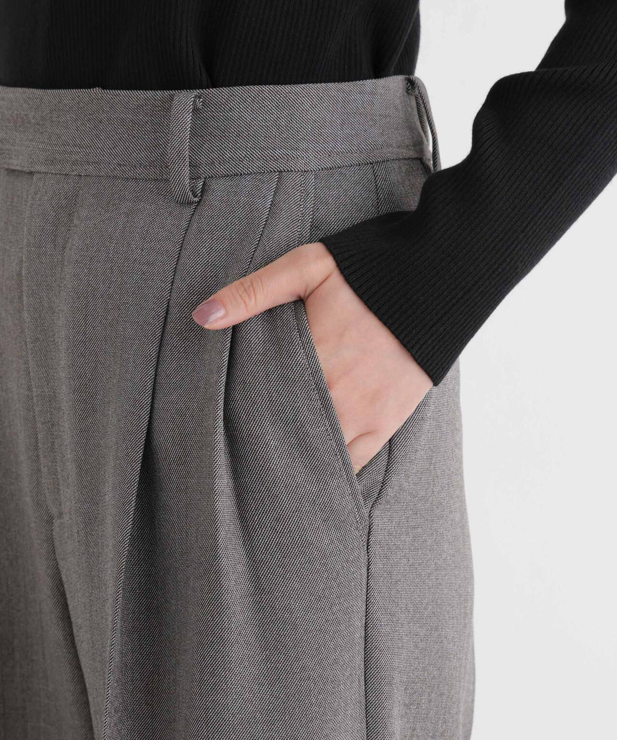 シャンブレーシャークスキンタックセミワイドパンツ(セットアップ可) 6696227302