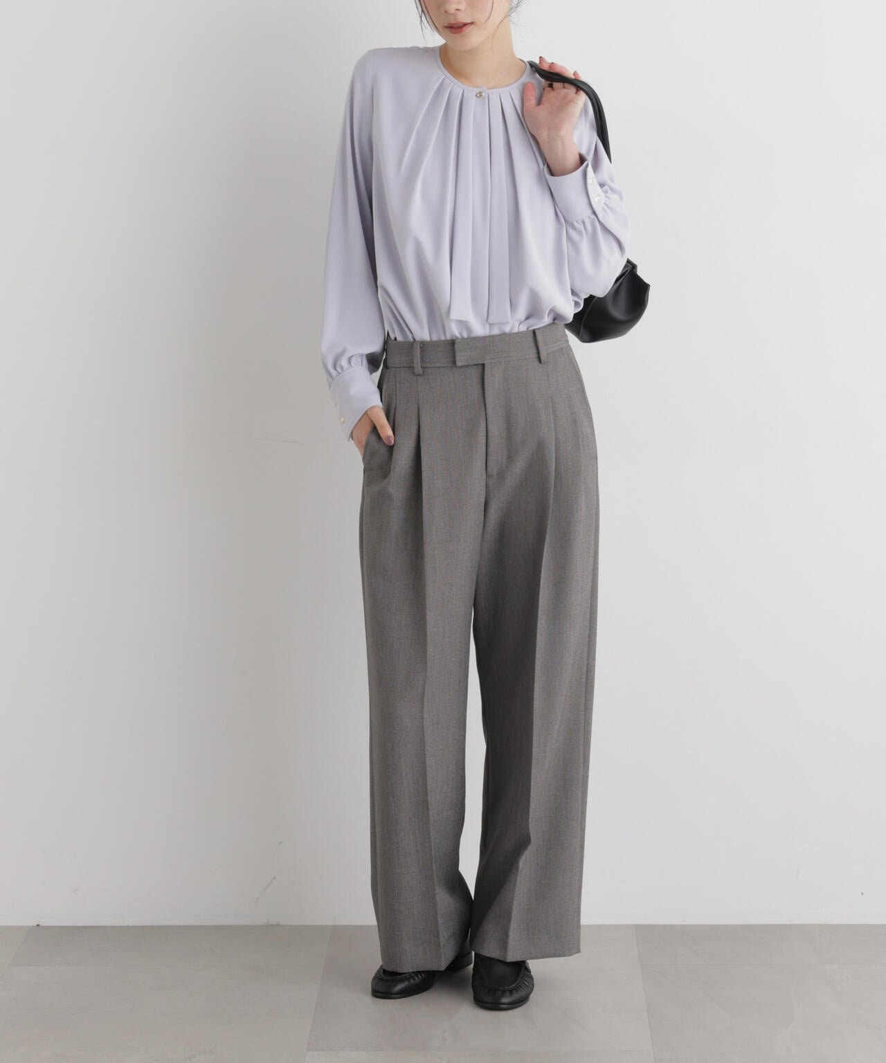 シャンブレーシャークスキンタックセミワイドパンツ(セットアップ可)