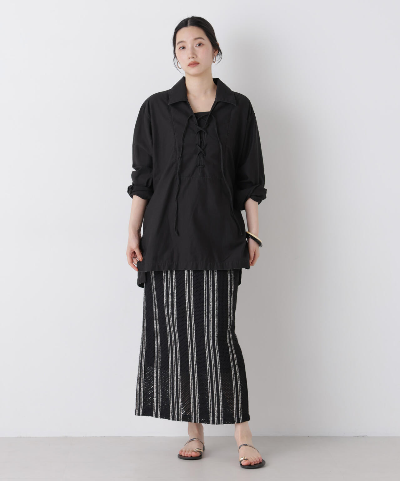 made in india ジャカードストライプIラインスカート(セットアップ可) 6696230301