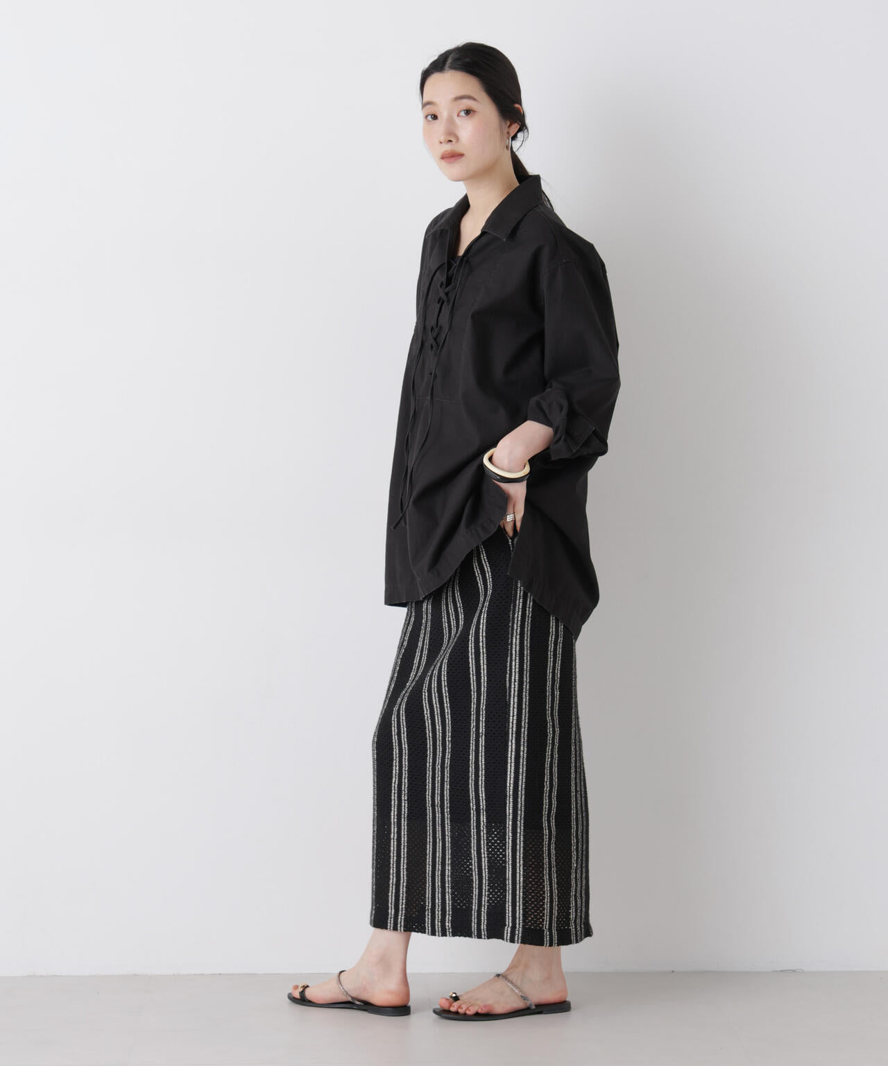 made in india ジャカードストライプIラインスカート(セットアップ可) 6696230301