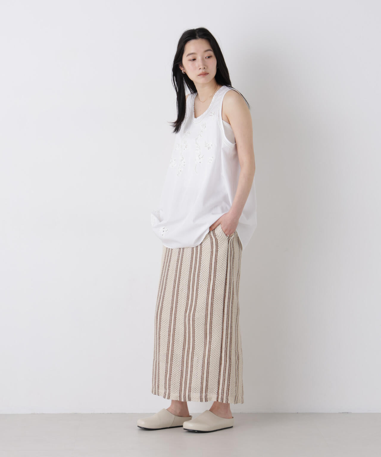 made in india ジャカードストライプIラインスカート(セットアップ可) 6696230301