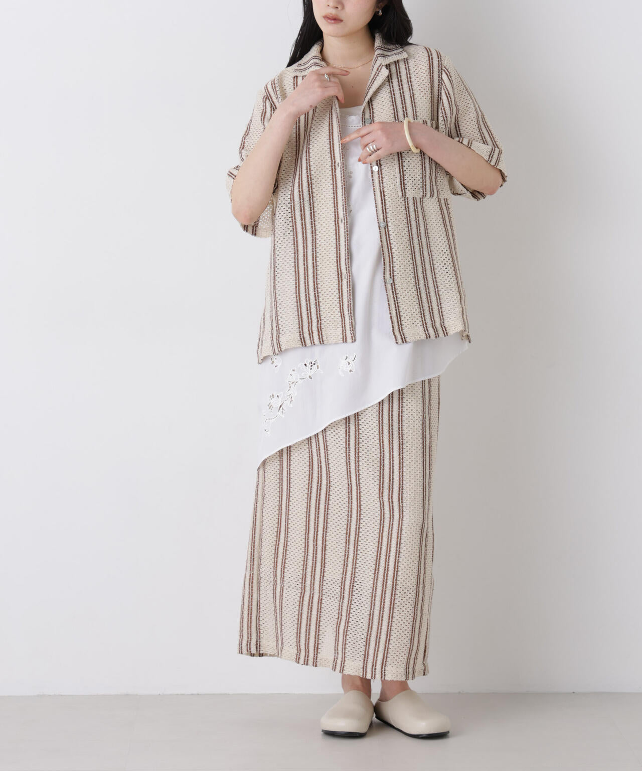 made in india ジャカードストライプIラインスカート(セットアップ可) 6696230301