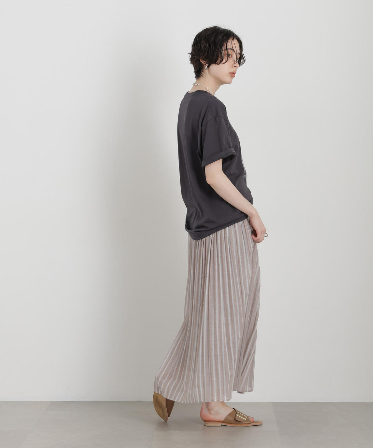 ストライププリーツマキシスカート 6696230306
