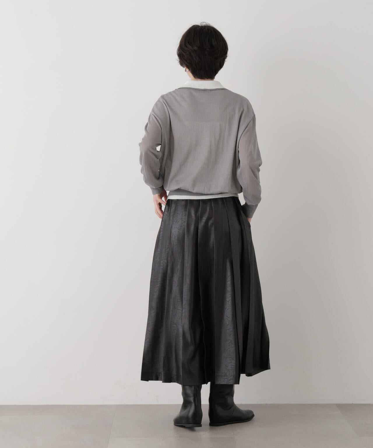 レザーライクワンサイドプリーツスカート 6696230308