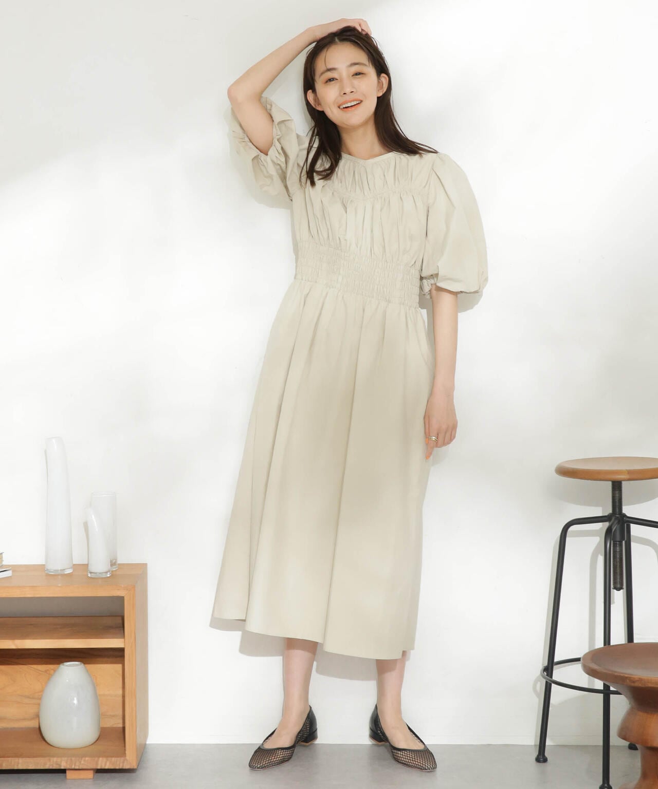 casa fline/ボリュームスリーブシャーリングドレス 6713119084