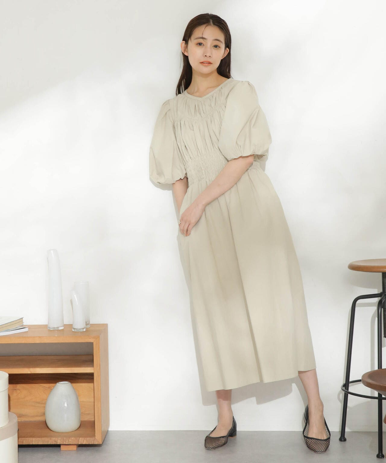 casa fline/ボリュームスリーブシャーリングドレス 6713119084