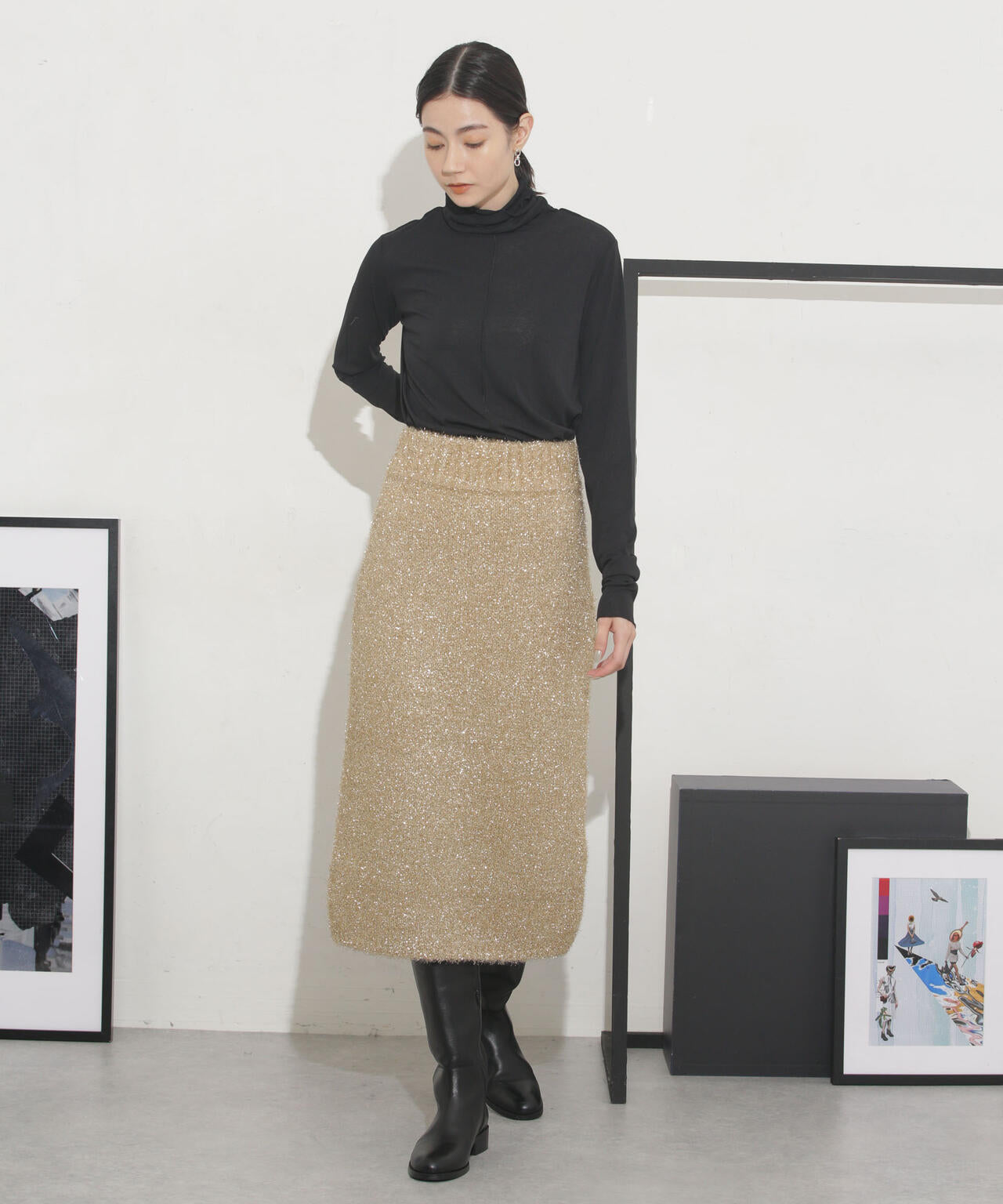 CURRENTAGE/VOO STAR ラメニット2WAYスカート 6713230007