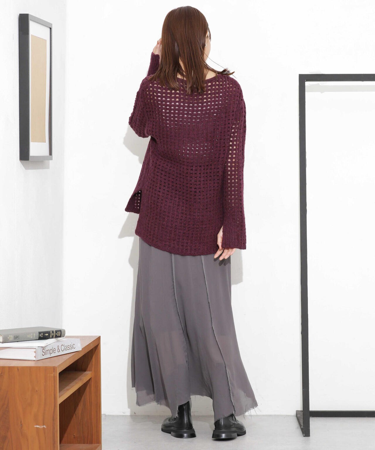 CURRENTAGE/NINA シルクシフォン ウールコンビスカート 6713230008