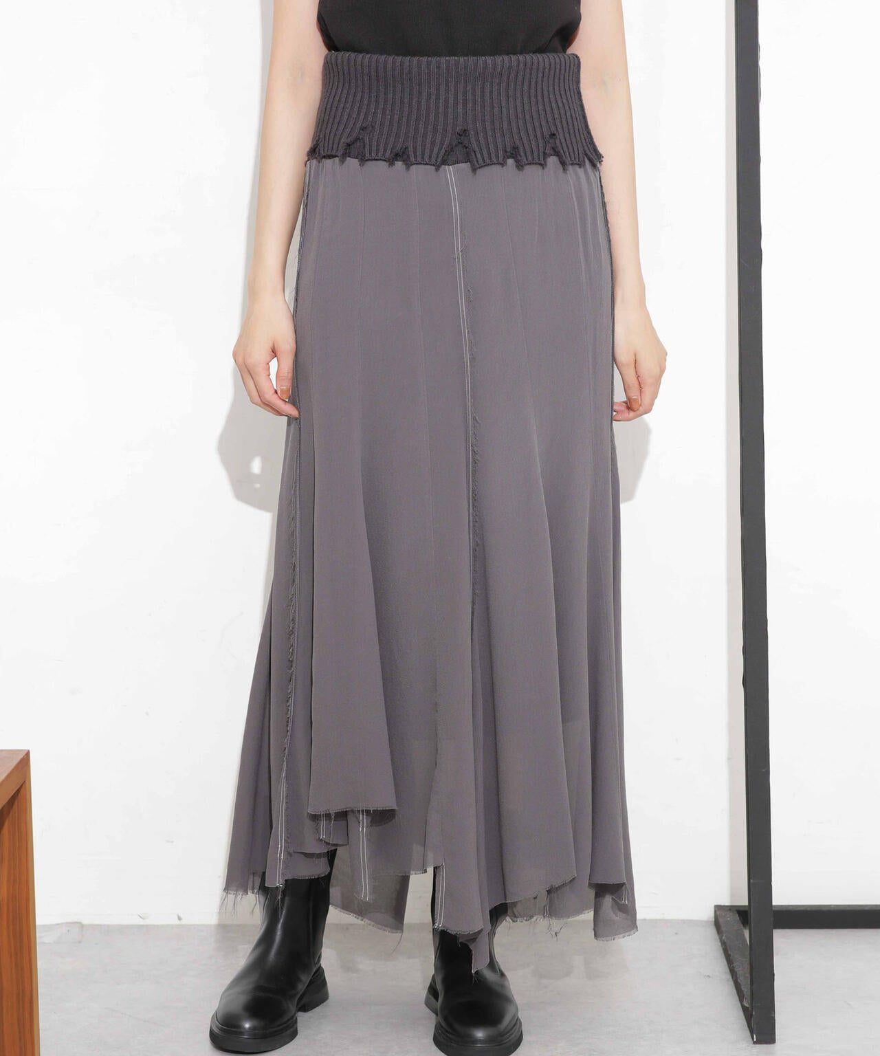 CURRENTAGE/NINA シルクシフォン ウールコンビスカート 6713230008