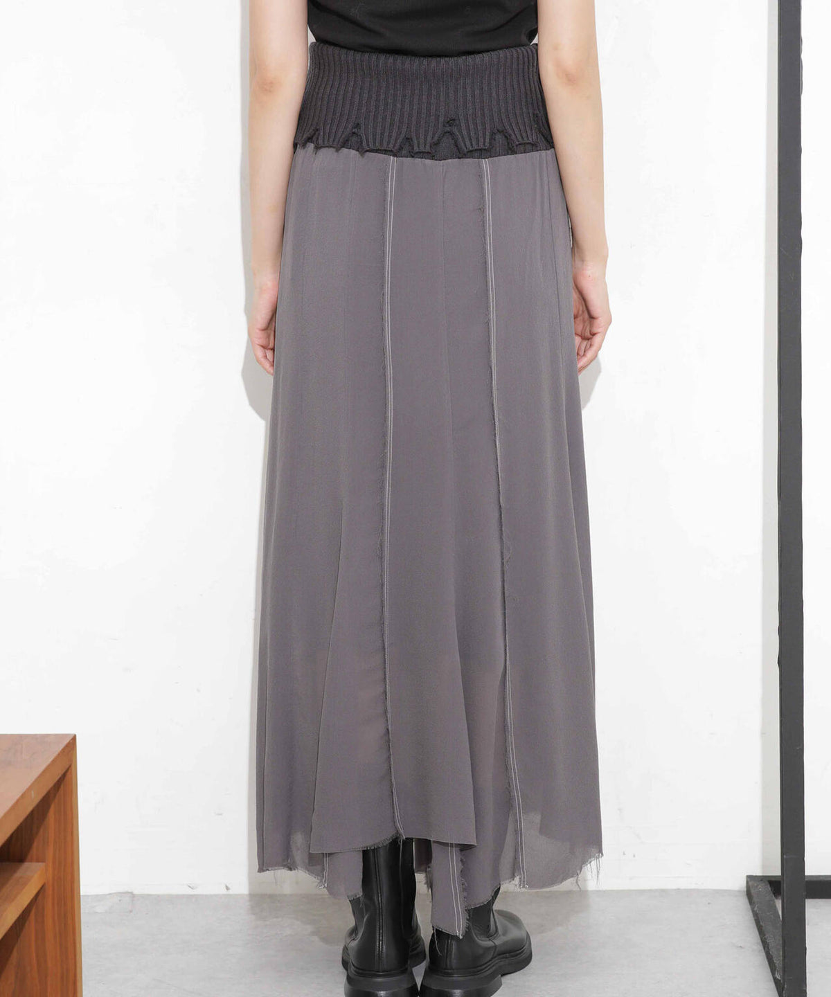 CURRENTAGE/NINA シルクシフォン ウールコンビスカート 6713230008
