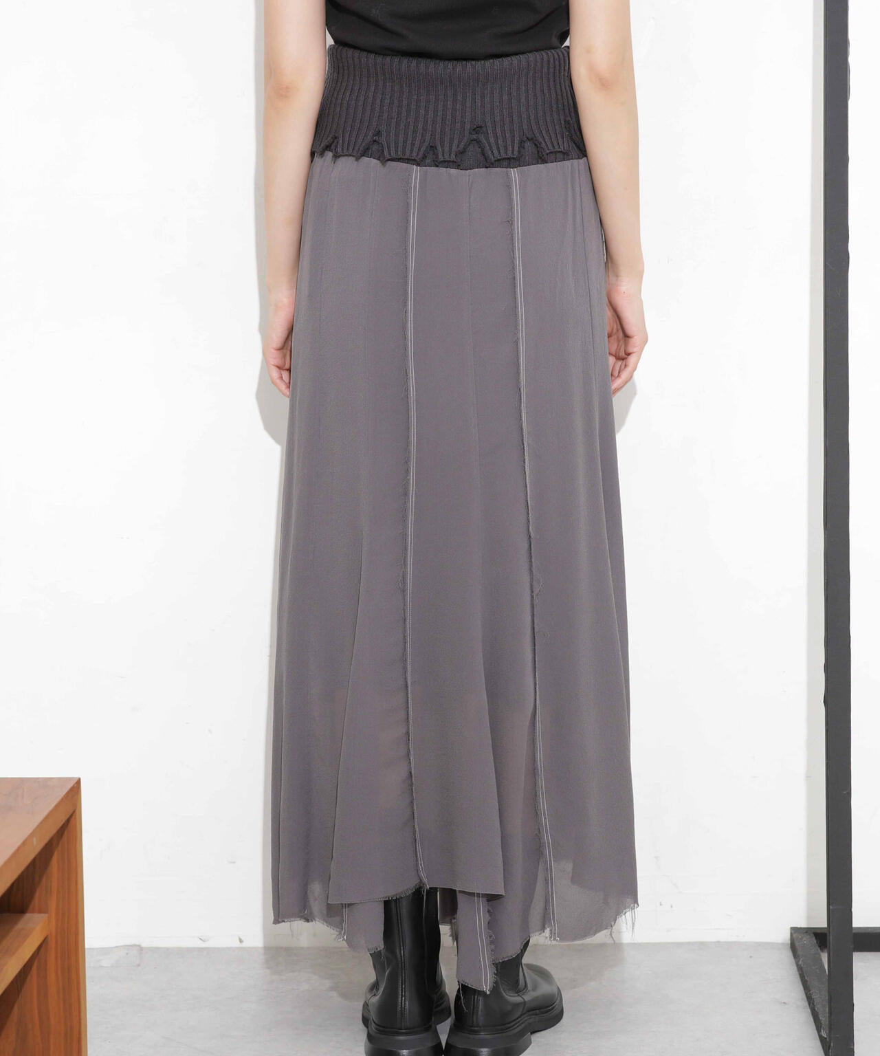 CURRENTAGE/NINA シルクシフォン ウールコンビスカート 6713230008