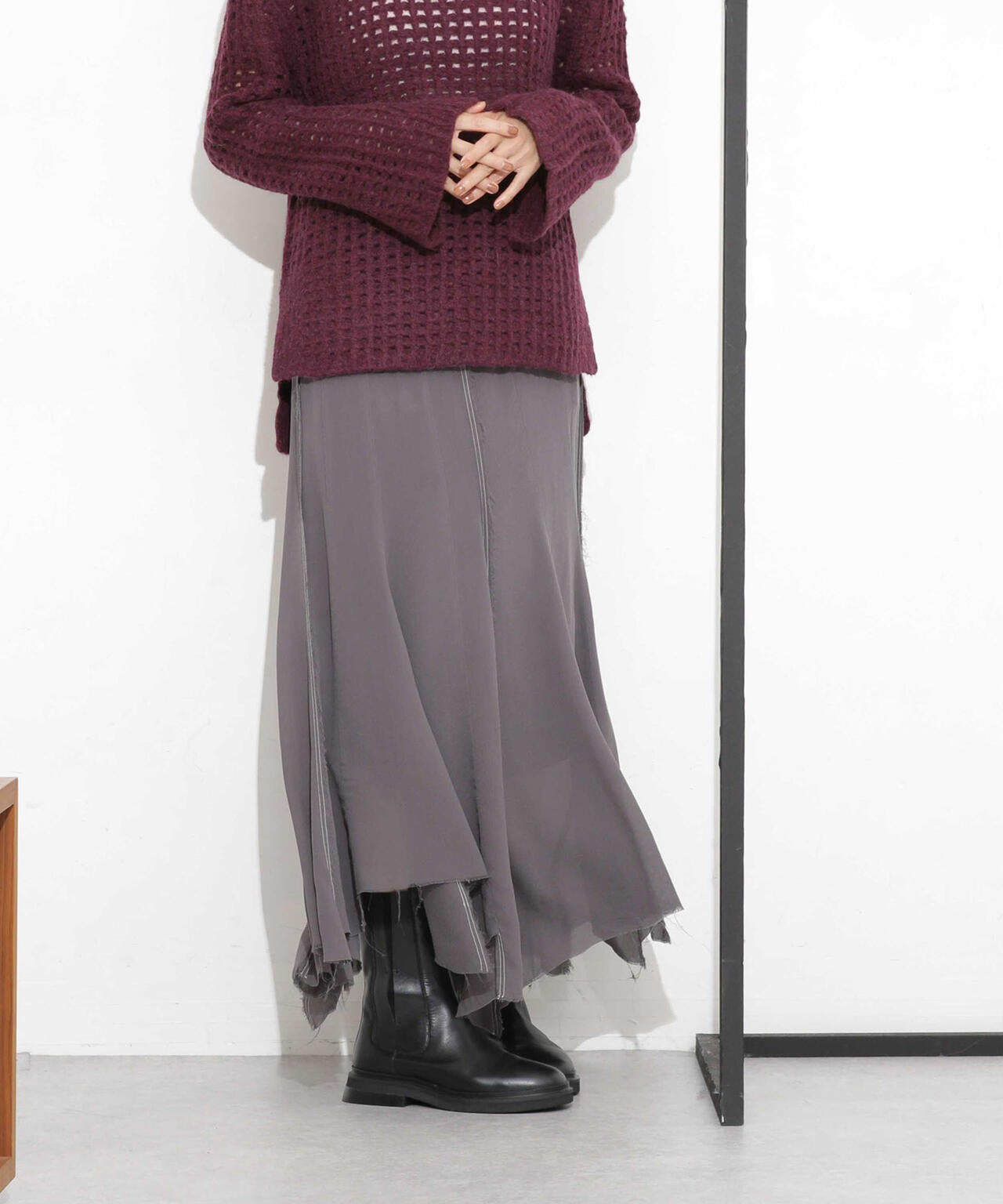 CURRENTAGE/NINA シルクシフォン ウールコンビスカート 6713230008