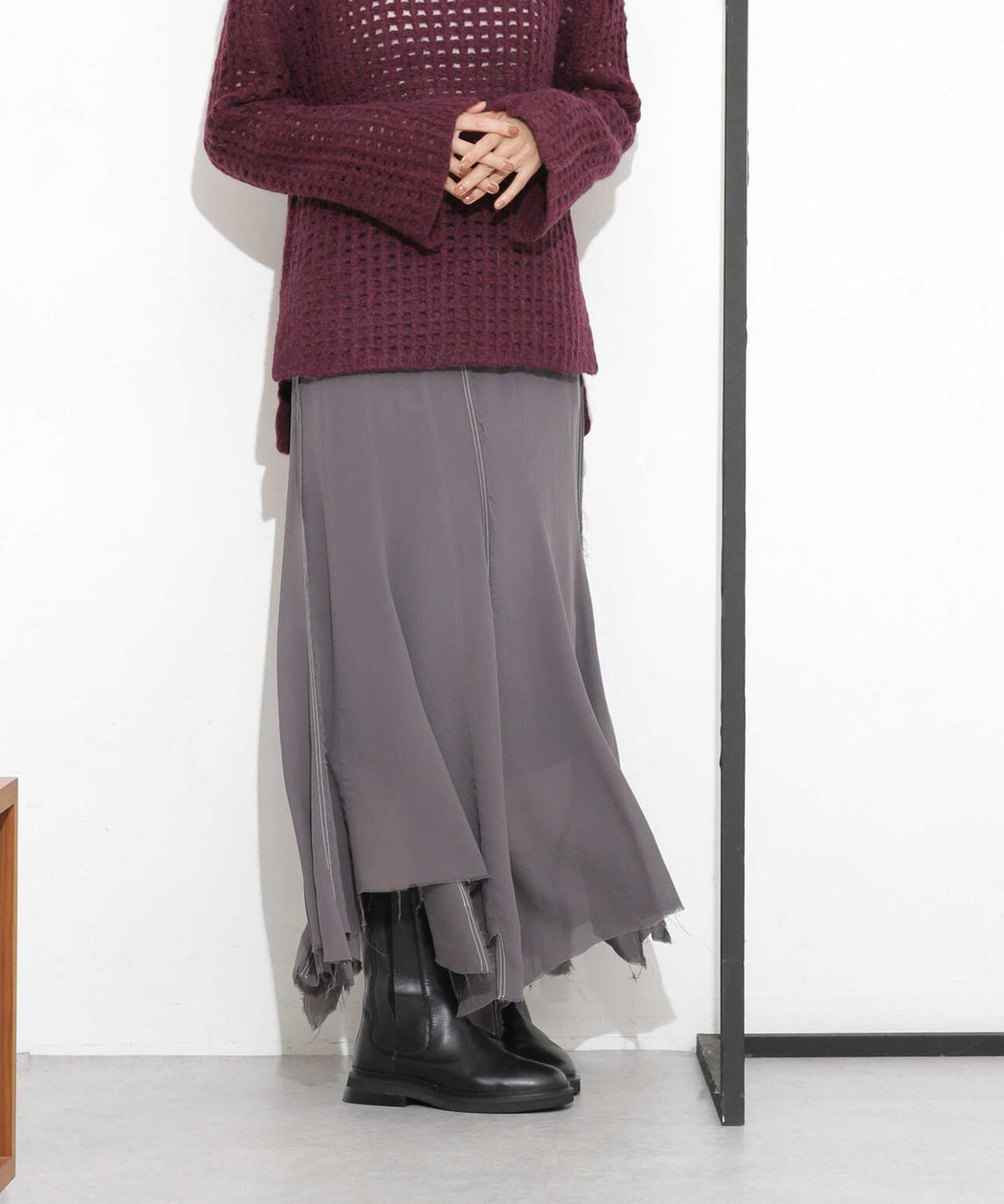 CURRENTAGE/NINA シルクシフォン ウールコンビスカート 6713230008