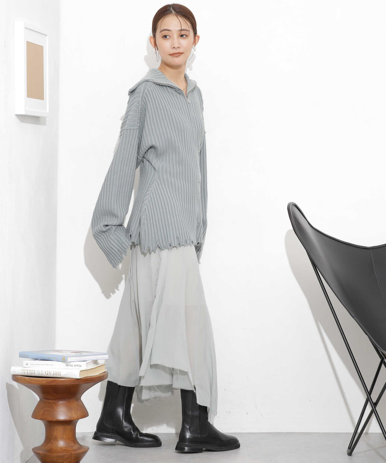 CURRENTAGE/NINA シルクシフォン ウールコンビスカート 6713230008
