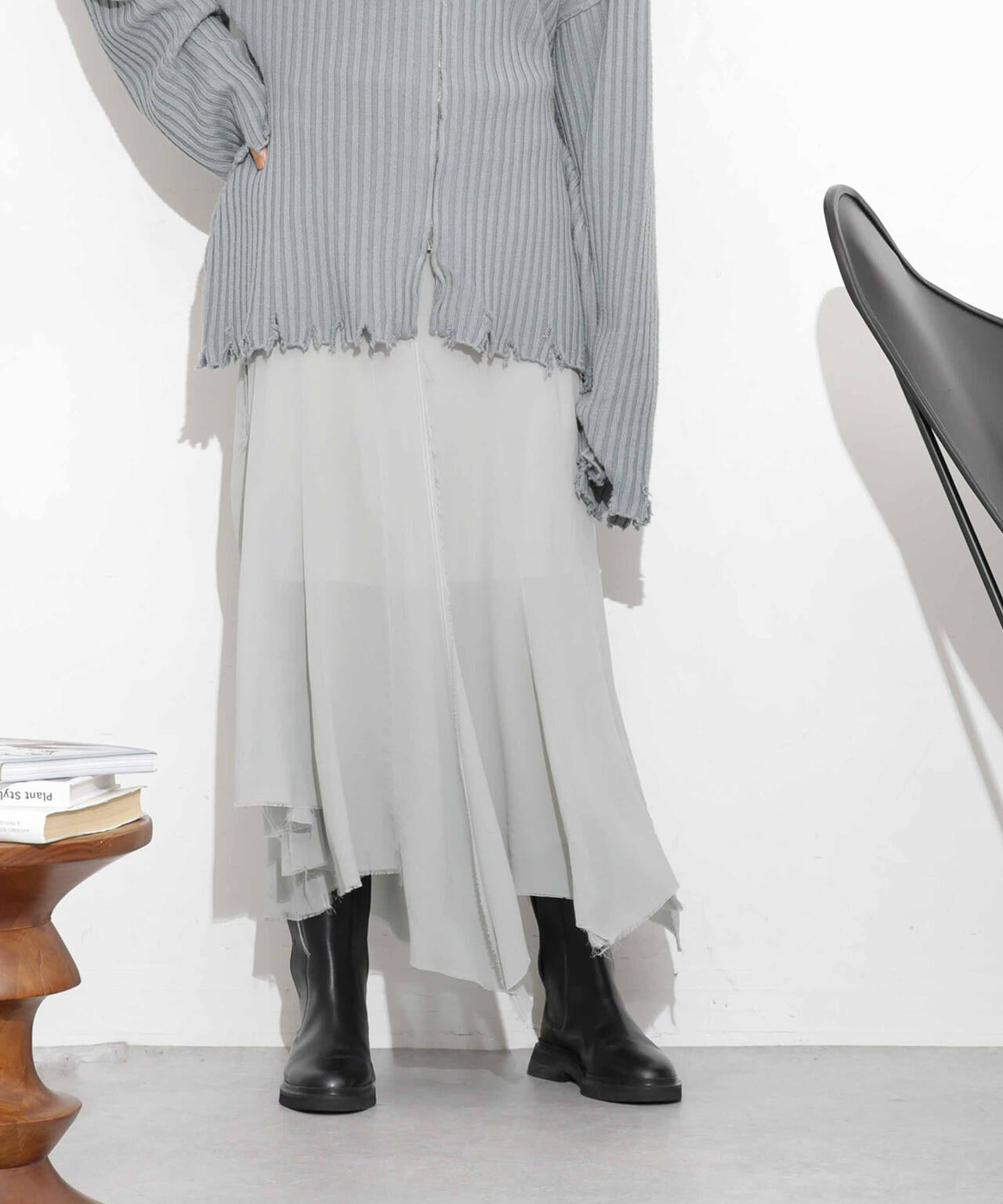 CURRENTAGE/NINA シルクシフォン ウールコンビスカート 6713230008