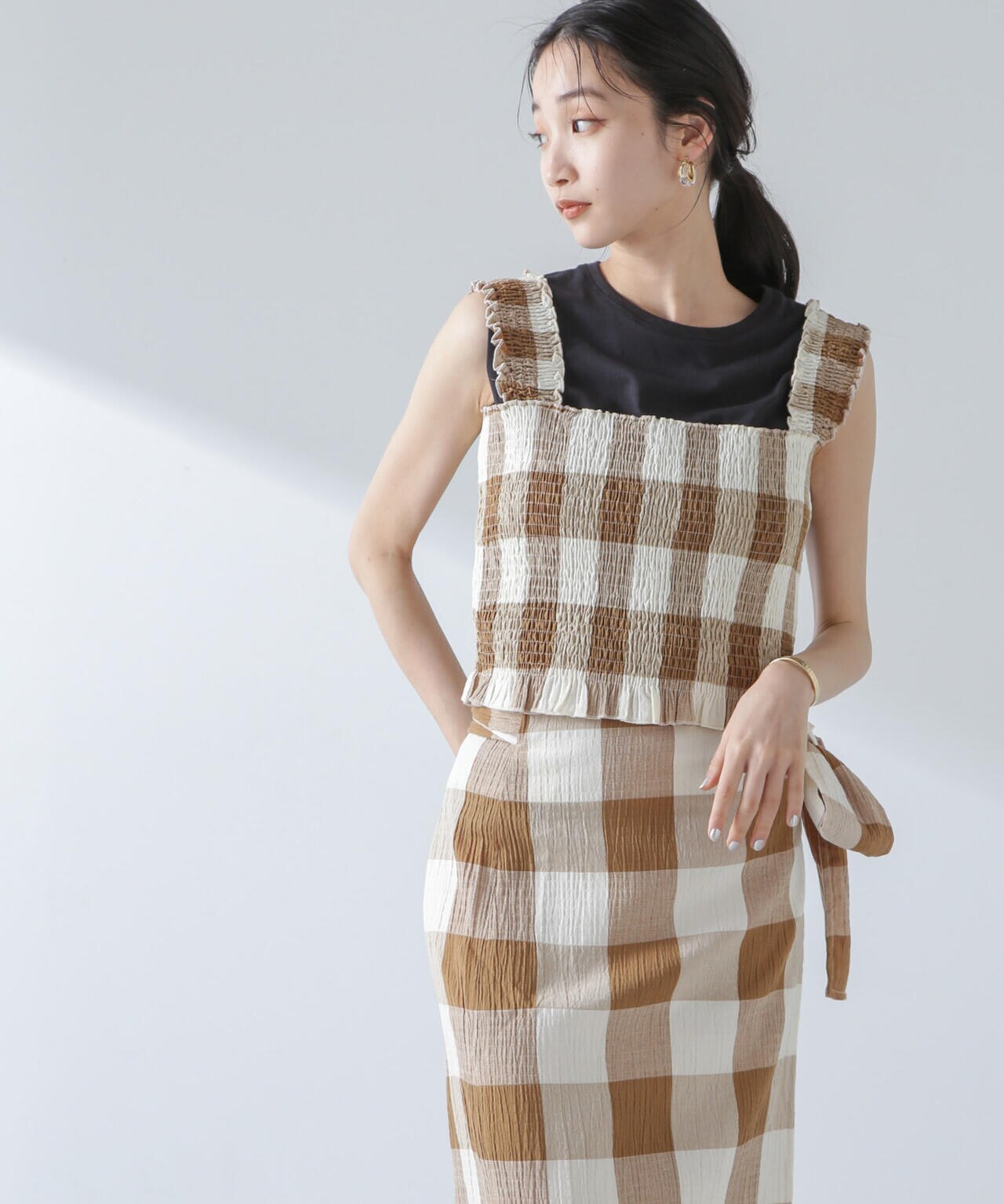 RITA ROW/Checkered smocked body top 6714125002