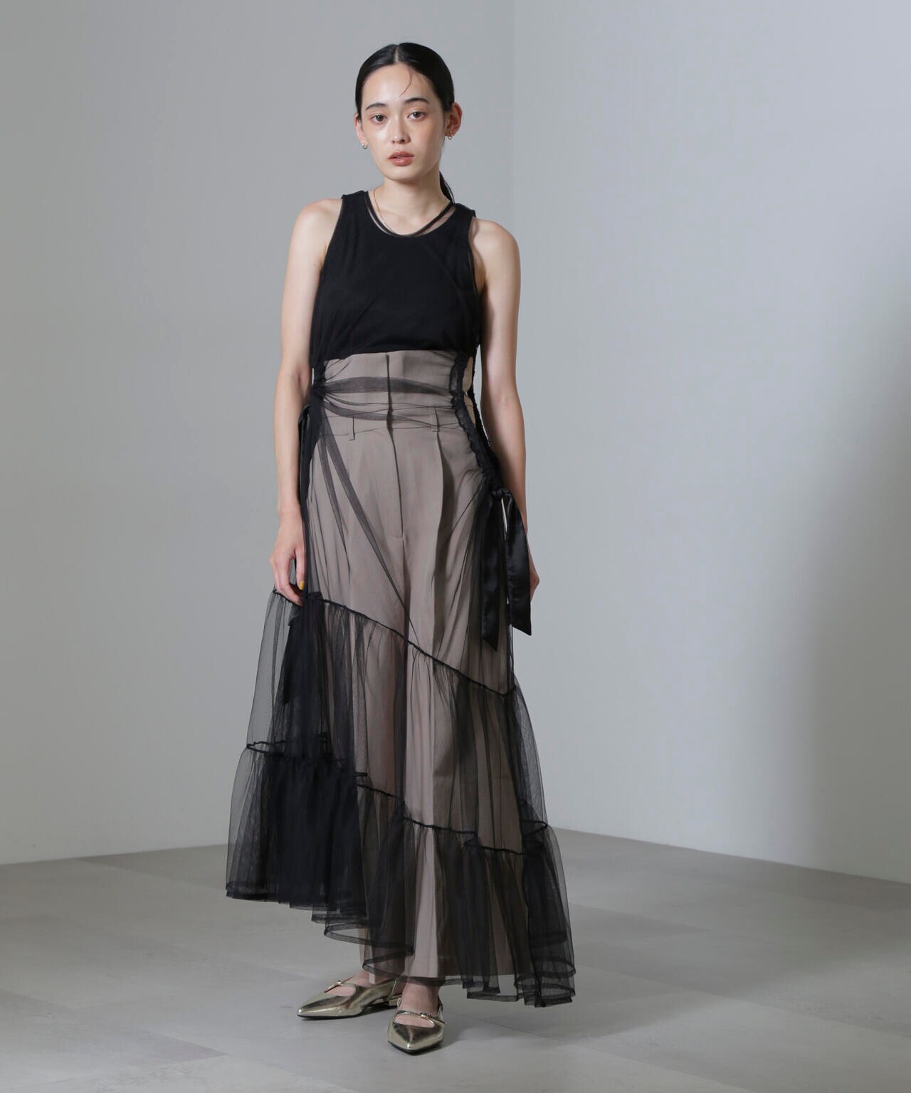 ESTHE/Tiered Tulle Cut-Out MaxiDress 6714219020