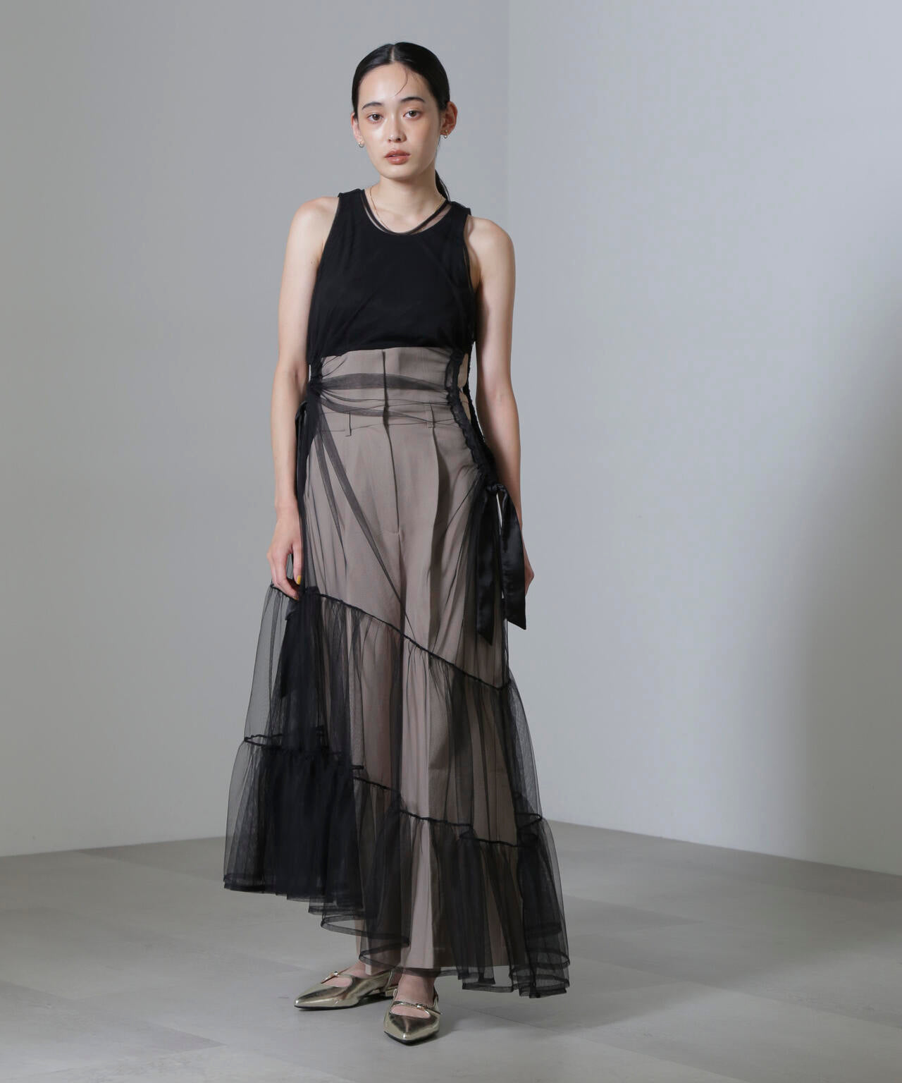ESTHE/Tiered Tulle Cut-Out MaxiDress 6714219020