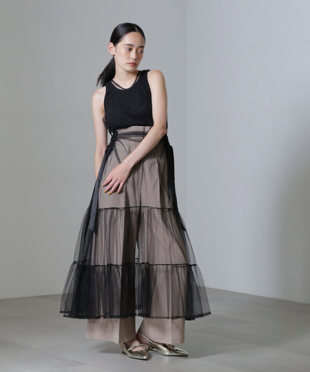ESTHE/Tiered Tulle Cut-Out MaxiDress 6714219020