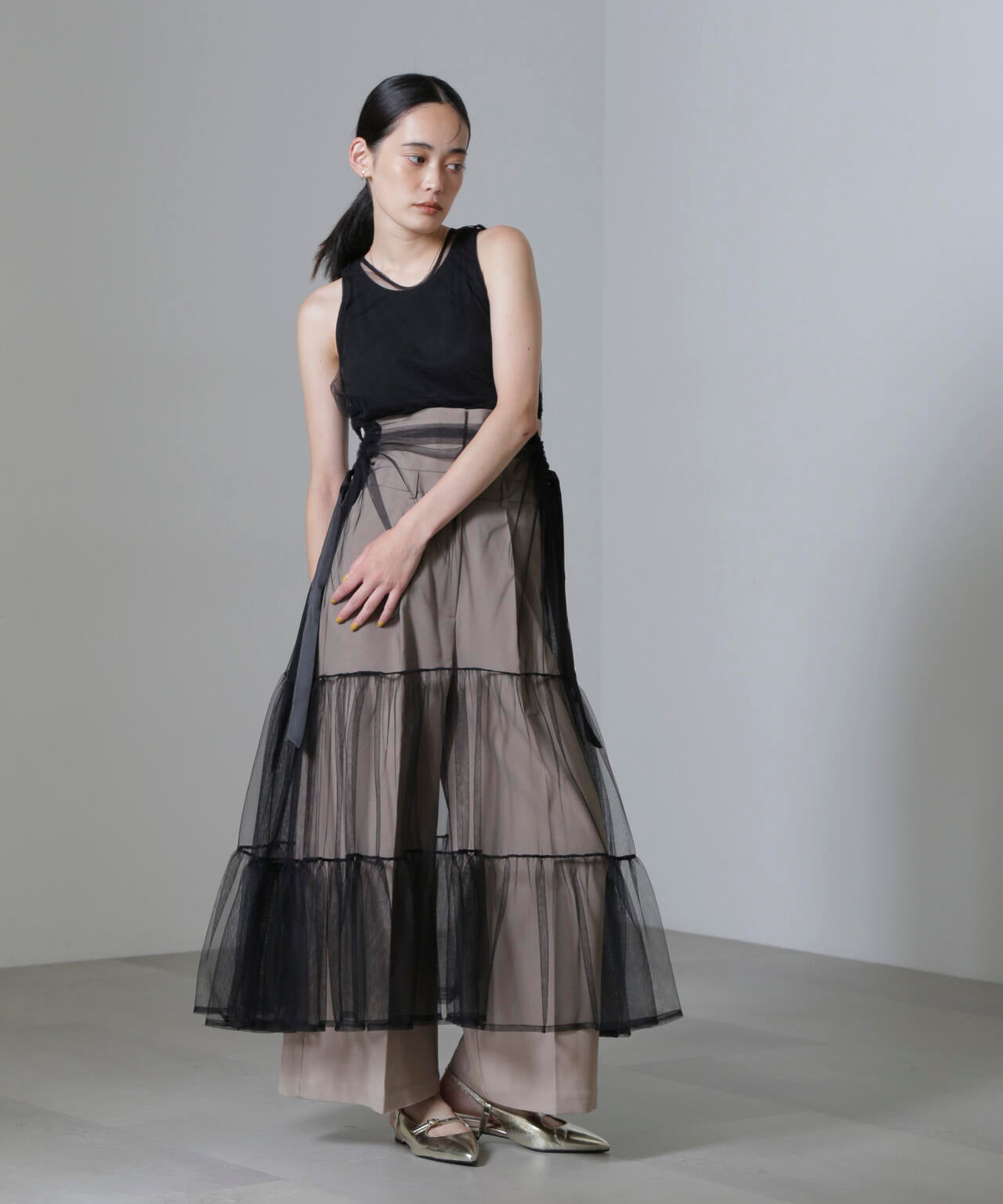 ESTHE/Tiered Tulle Cut-Out MaxiDress 6714219020
