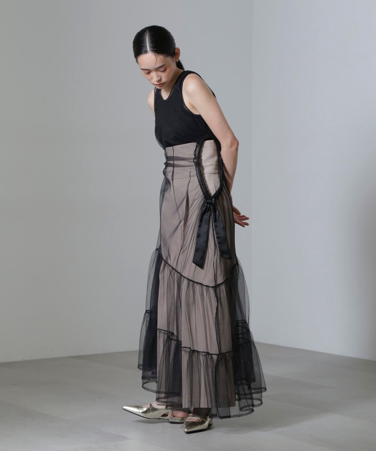 ESTHE/Tiered Tulle Cut-Out MaxiDress 6714219020