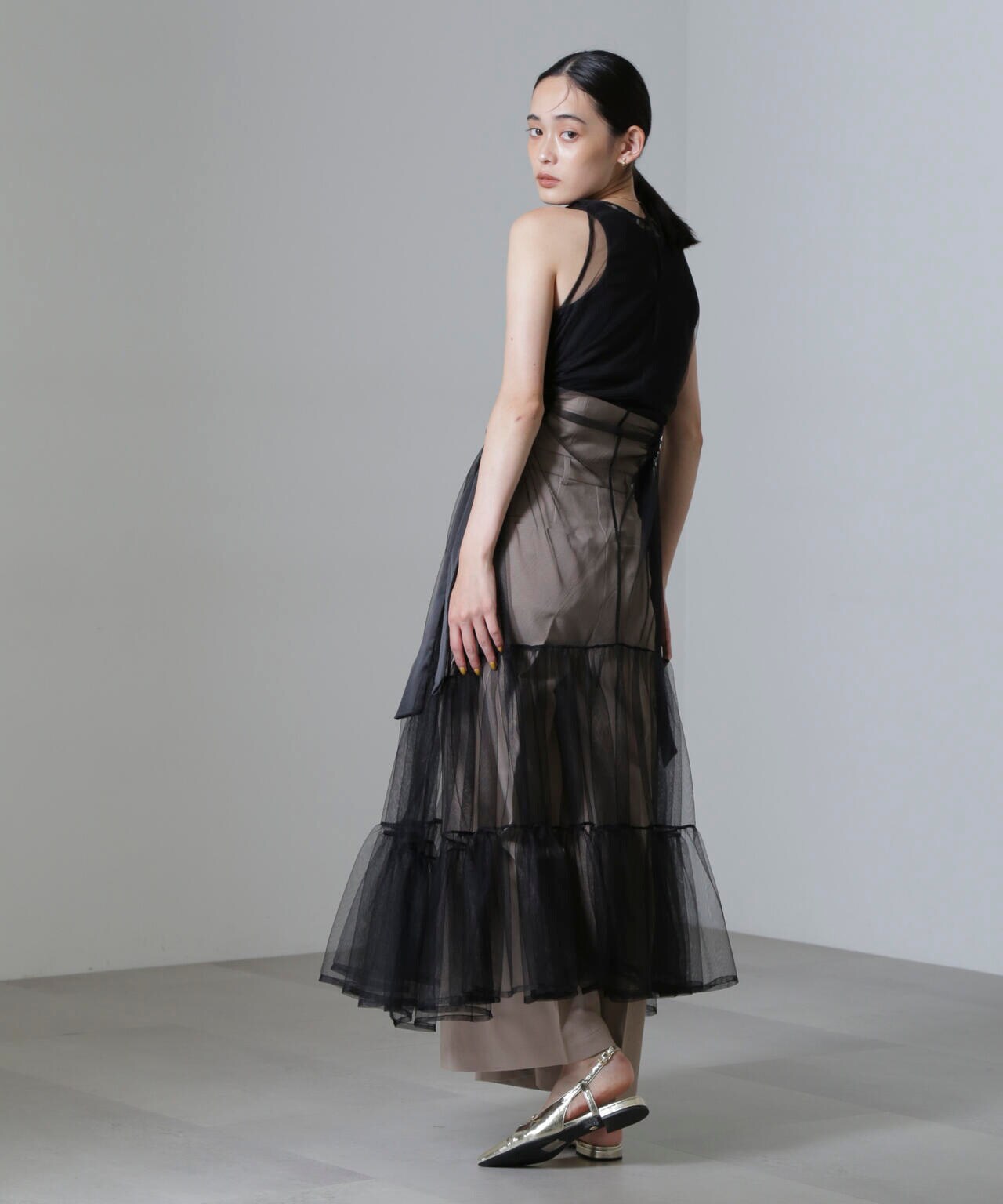 ESTHE/Tiered Tulle Cut-Out MaxiDress 6714219020