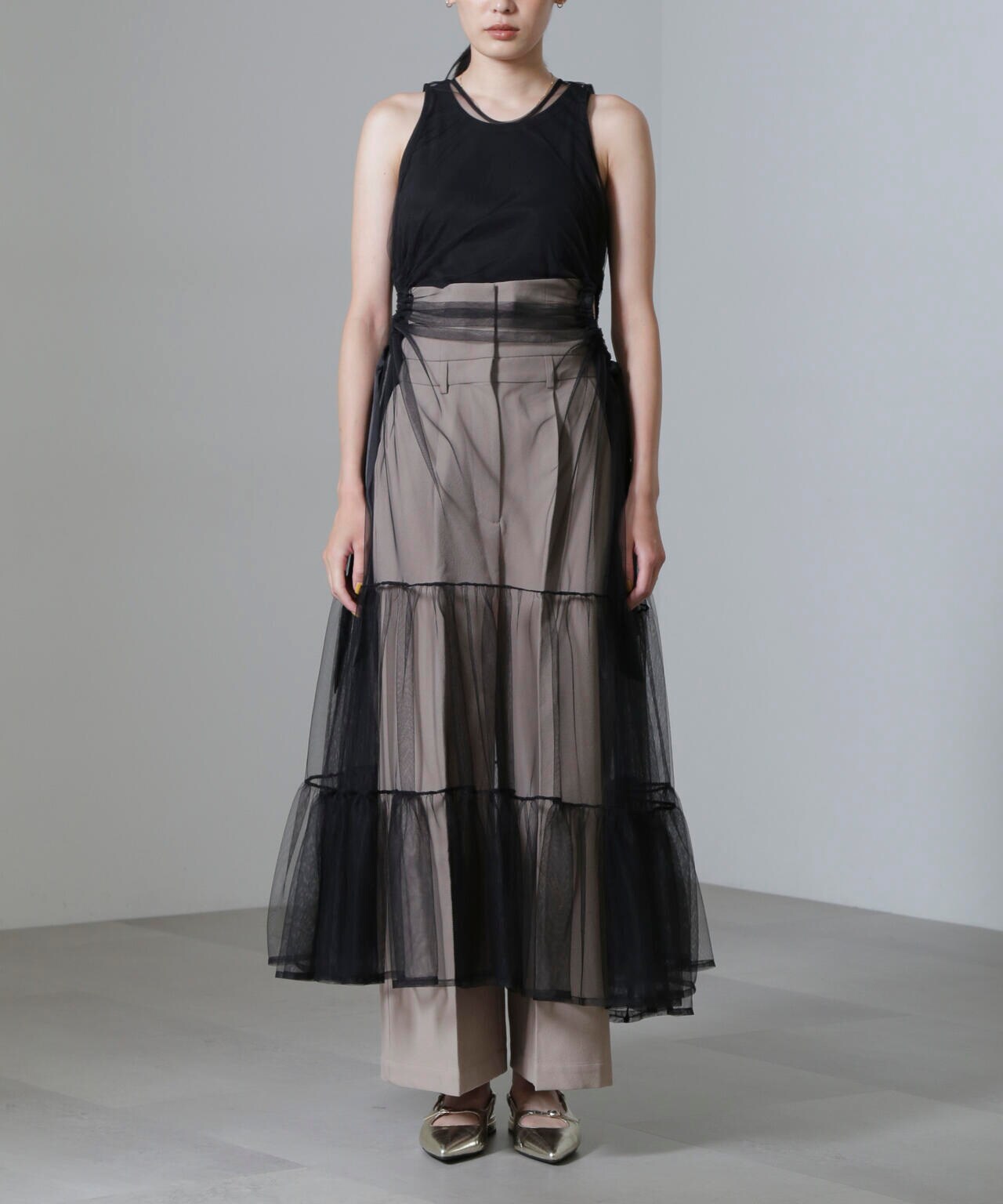 ESTHE/Tiered Tulle Cut-Out MaxiDress 6714219020